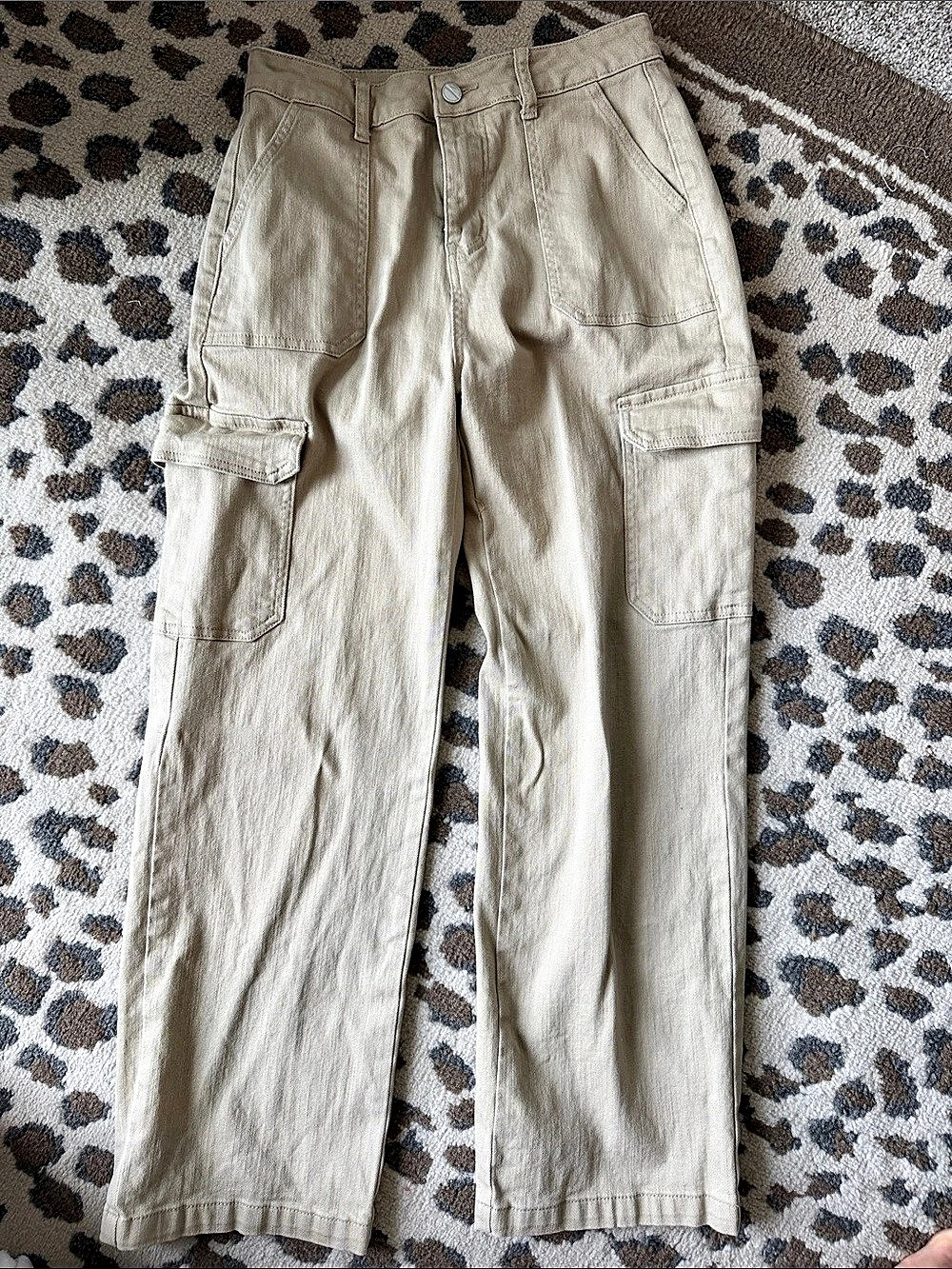 ETTELO Denim Collection Cargo Pants Cargo Straight Leg Pants Beige Size 08
